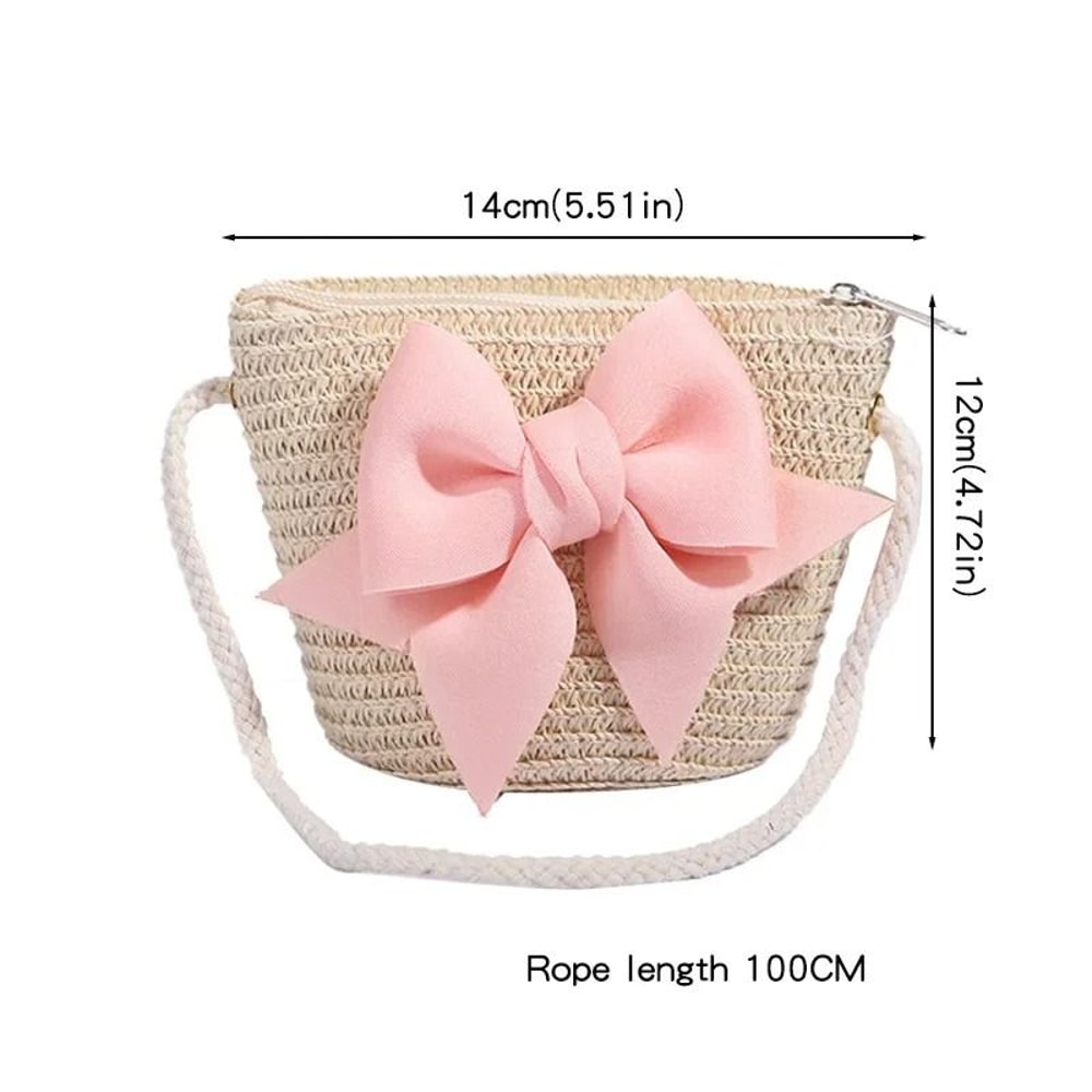 Handmade Straw Bow Shoulder Bag For Girls 5