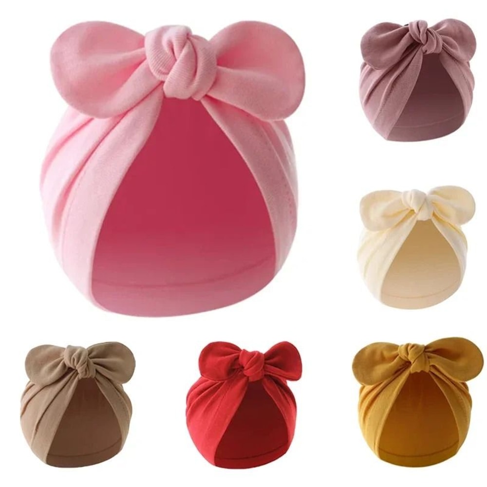 Newborn Cotton Bow Turban Beanie 0