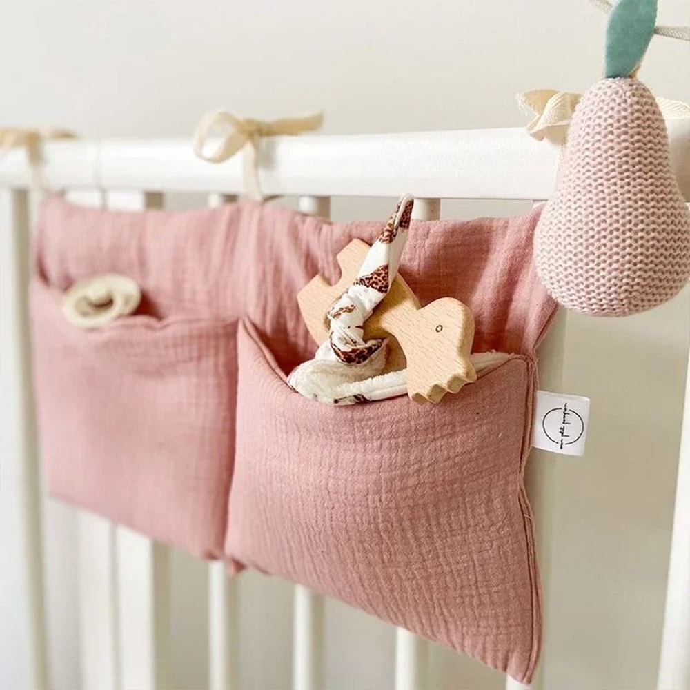 Cotton Double Pouch Baby Crib Storage Bag 4