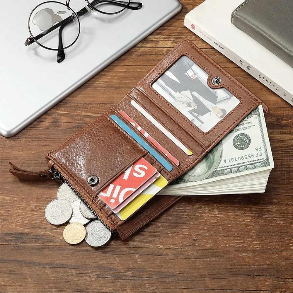 Vintage Genuine Cow Leather RFID Mens Wallet 3