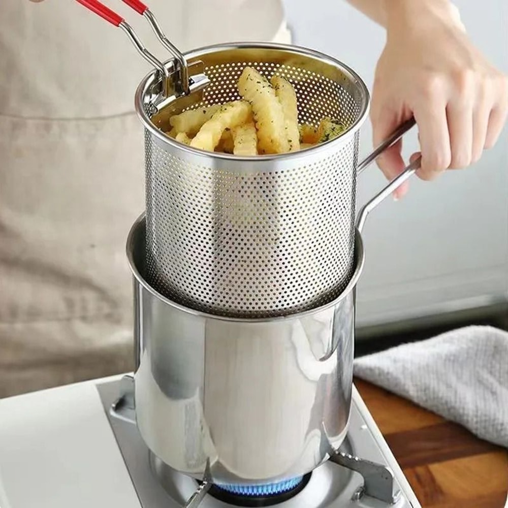 Japanese Style Deep Frying Pot With Integrated Drain Rack 0