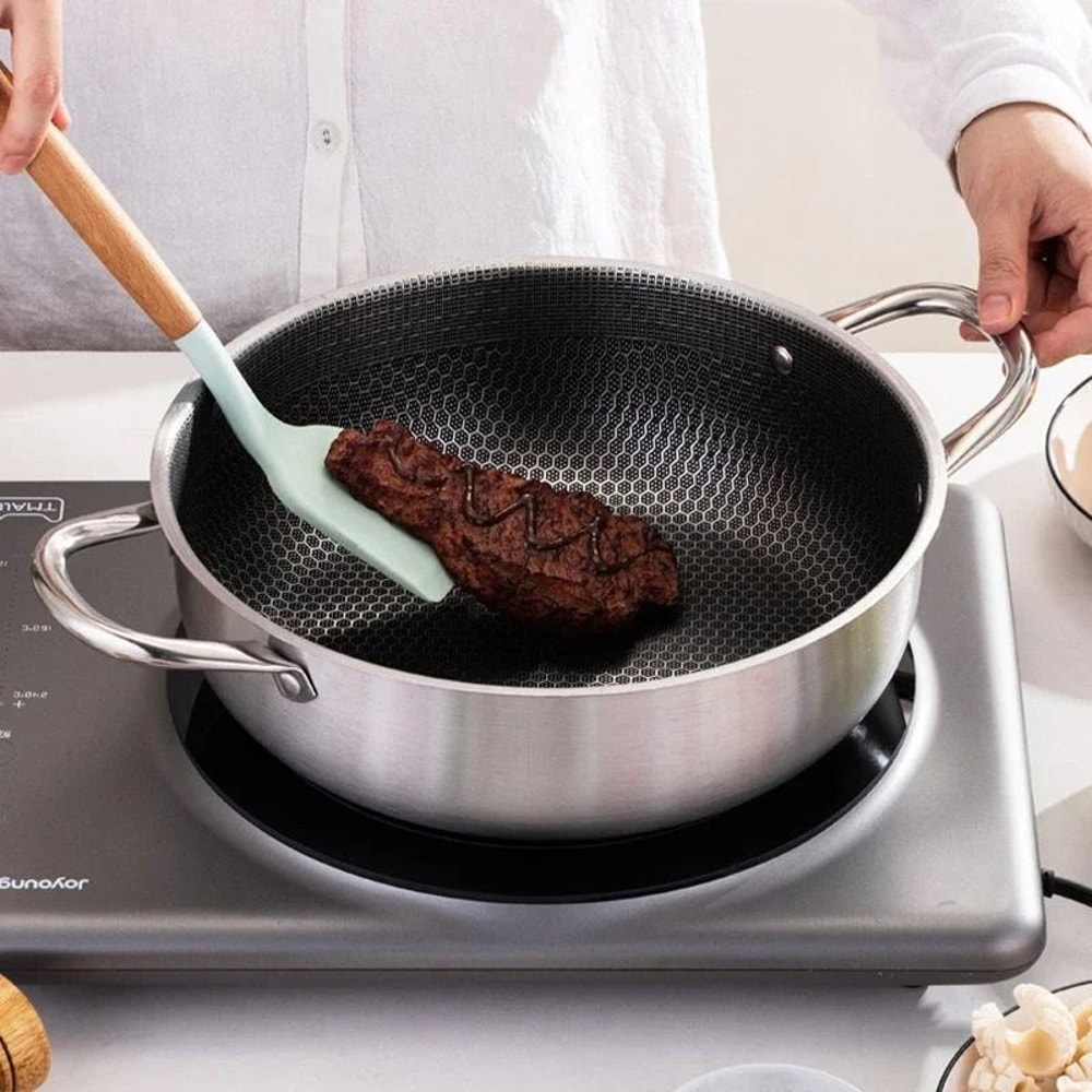 Professional Honeycomb Nonstick Stainless Steel Wok 0