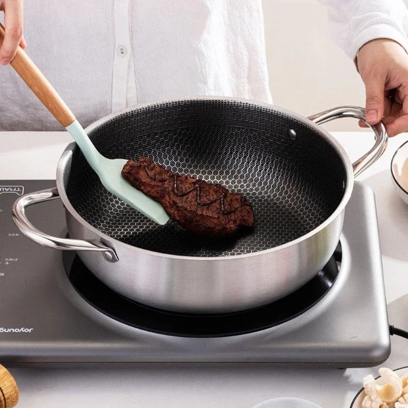 Professional Honeycomb Nonstick Stainless Steel Wok 0