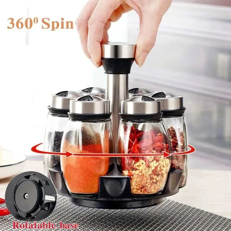 High Clarity Rotating Glass Spice And Seasoning Set 3