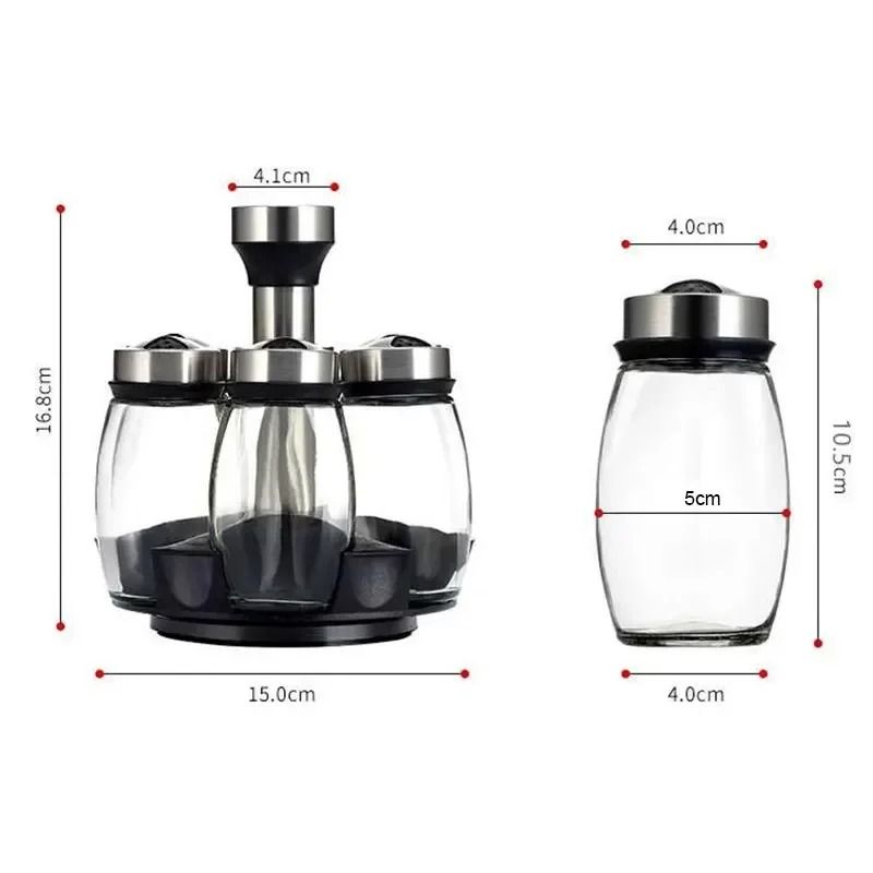 High Clarity Rotating Glass Spice And Seasoning Set 4