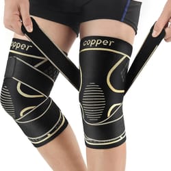 copper infused high tension knee support with adjustable compression strap