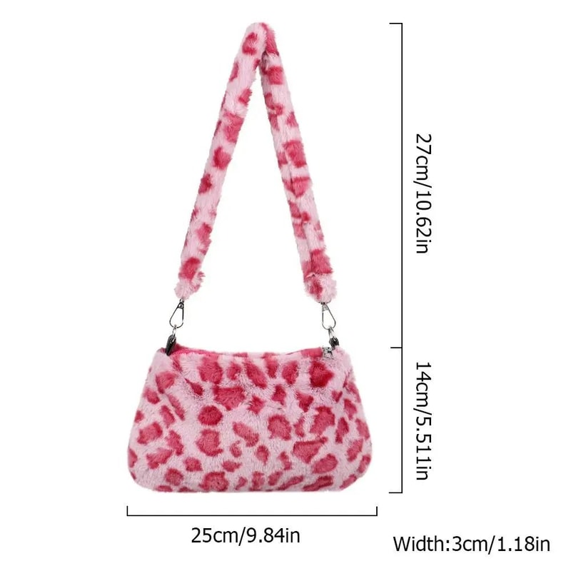 Plush Leopard Print Underarm Handbag 4