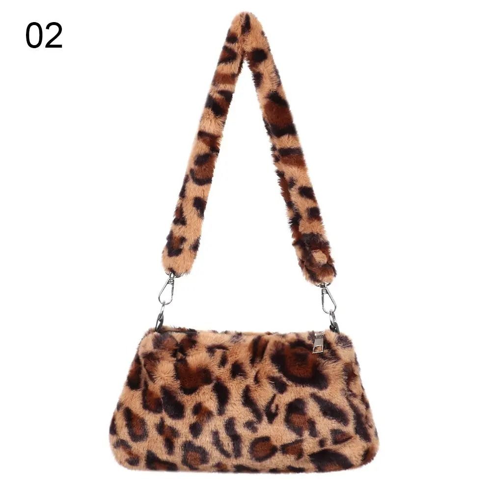 Plush Leopard Print Underarm Handbag 8