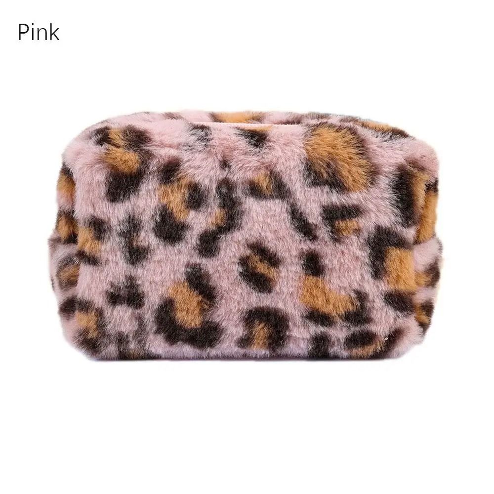 Plush Leopard Print Large Capacity Makeup Bag 10