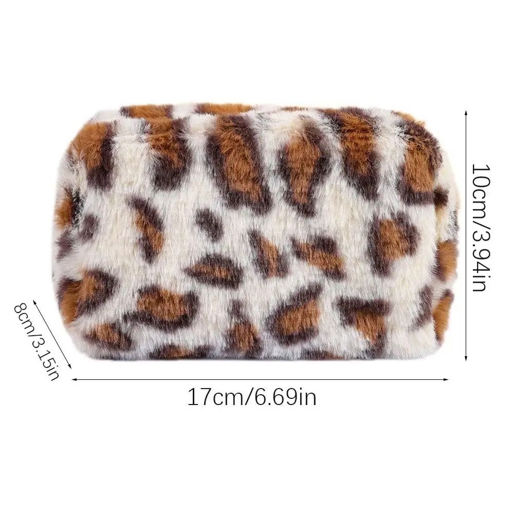 Plush Leopard Print Large Capacity Makeup Bag 5