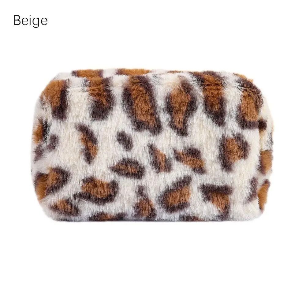 Plush Leopard Print Large Capacity Makeup Bag 11