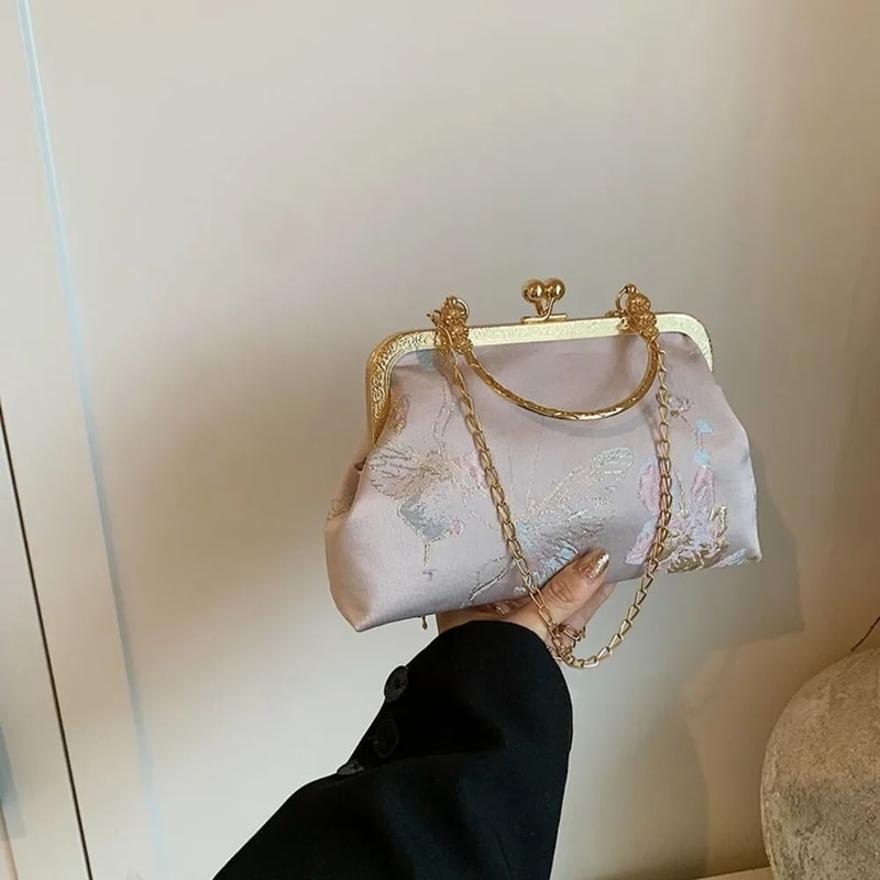 Vintage French Gold Velvet Evening Clutch 14