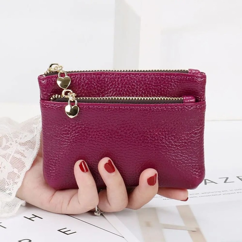 Double Zipper Heart Detail Mini Coin Purse 6