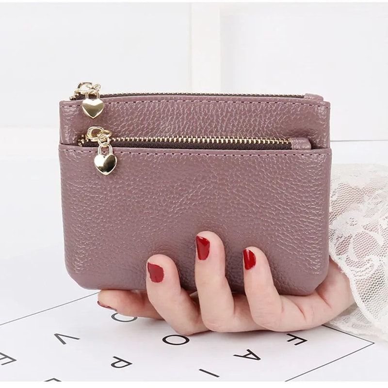 Double Zipper Heart Detail Mini Coin Purse 8
