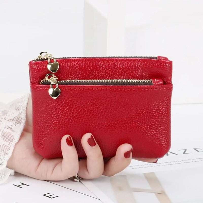 Double Zipper Heart Detail Mini Coin Purse 10