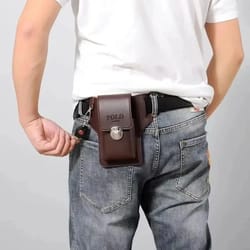 men's vertical pu leather belt waistpack