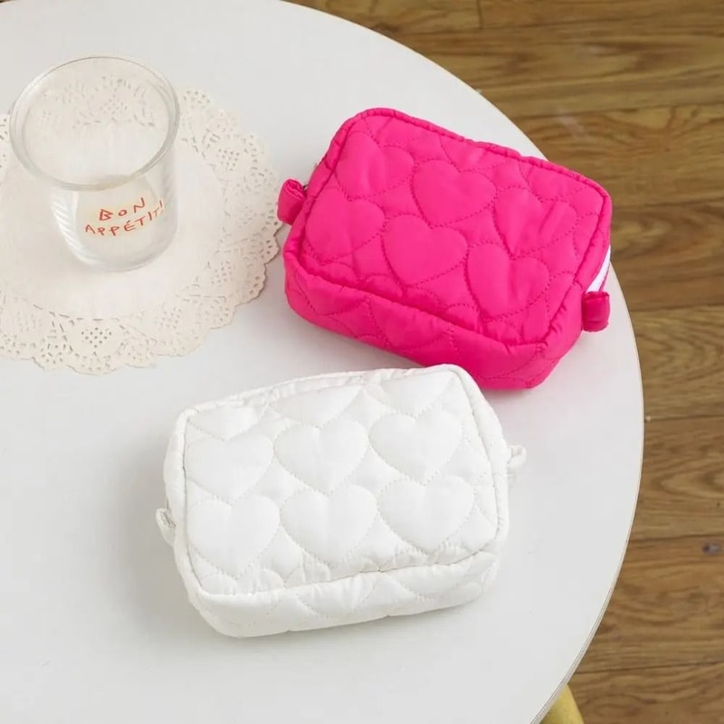 Cute Heart Quilted Mini Cosmetic Pouch 3