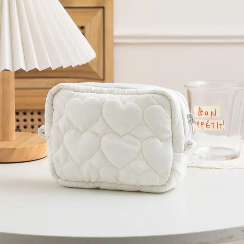 Cute Heart Quilted Mini Cosmetic Pouch 4