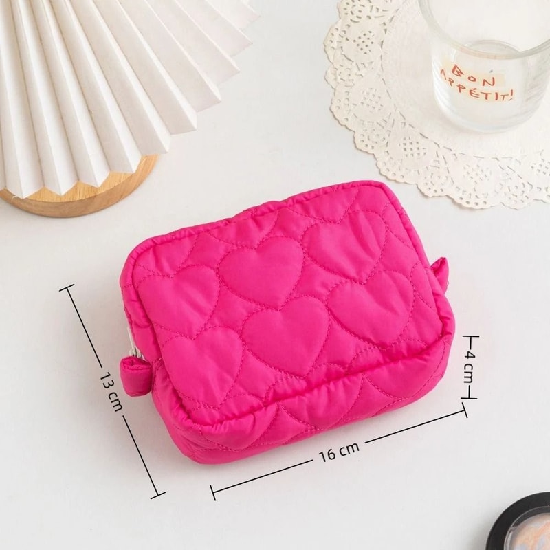 Cute Heart Quilted Mini Cosmetic Pouch 5