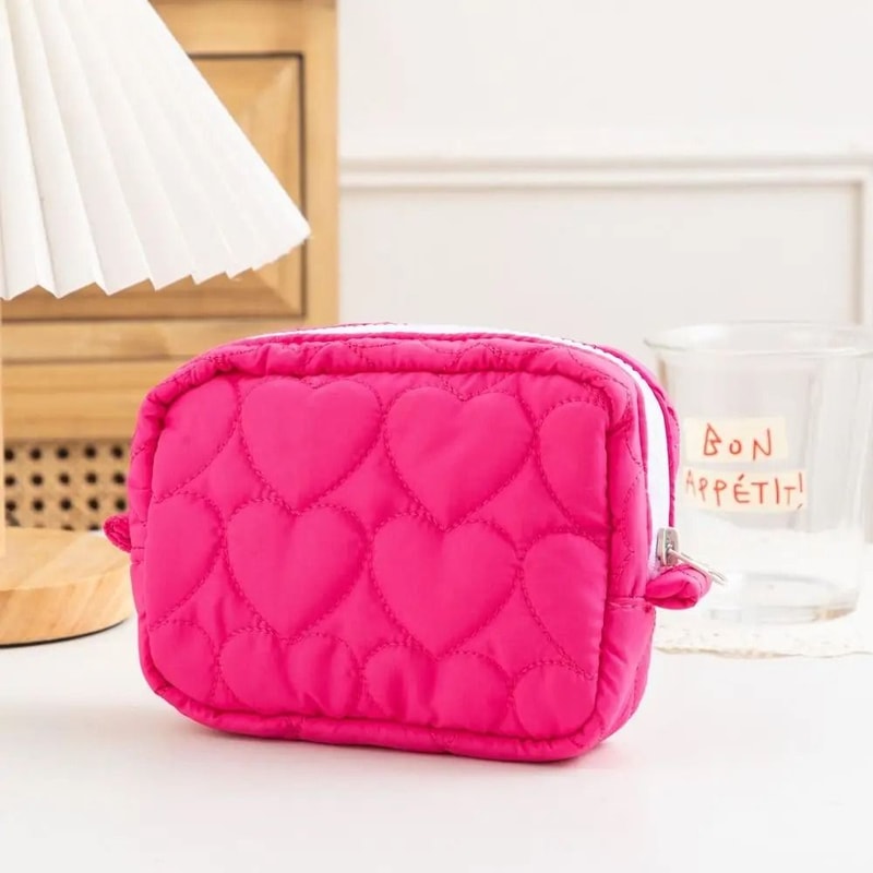 Cute Heart Quilted Mini Cosmetic Pouch 9