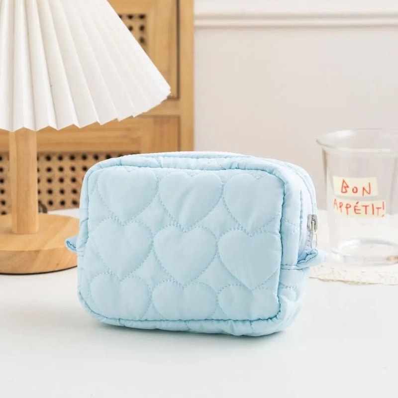 Cute Heart Quilted Mini Cosmetic Pouch 7