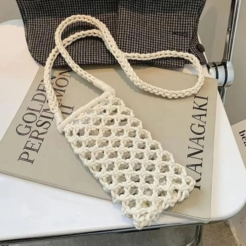 Hollow Out Woven Crochet Phone Crossbody Bag 1