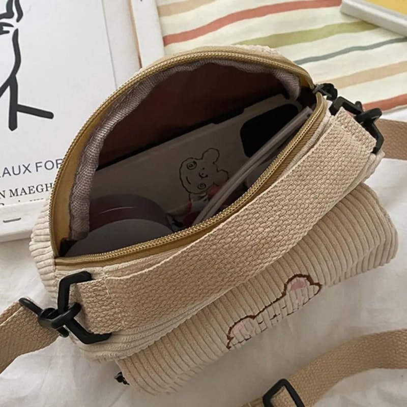 Personalized Cute Bear Embroidered Corduroy Bag 3