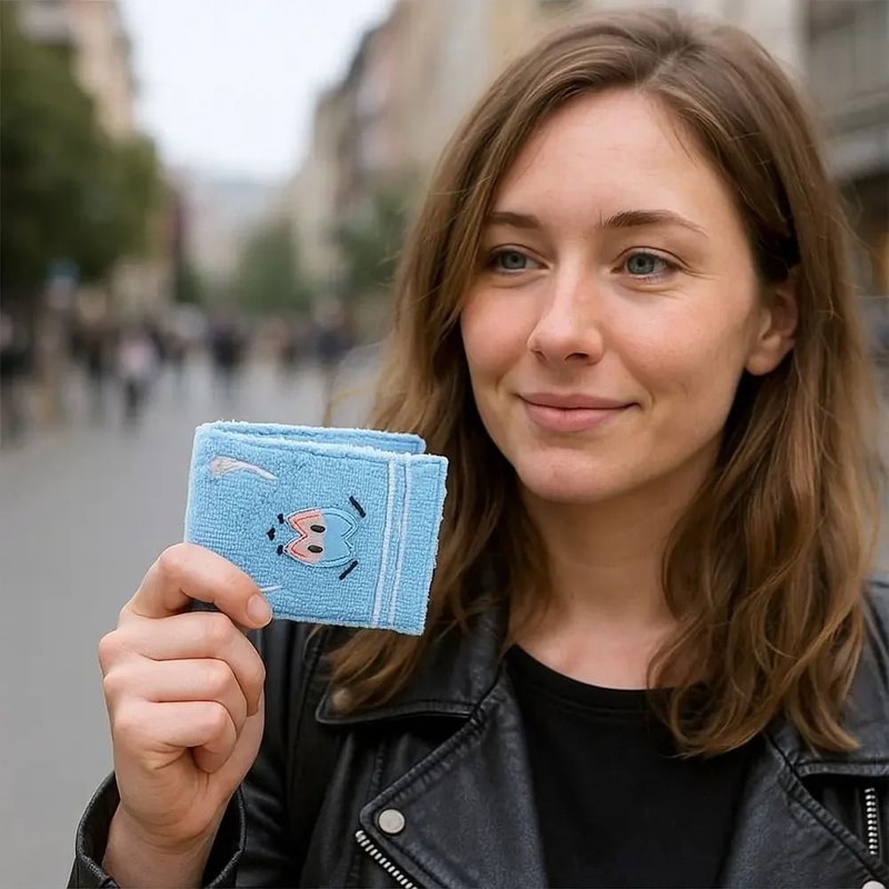 Cute Blue Towel Fabric And PU Leather Short Wallet 4