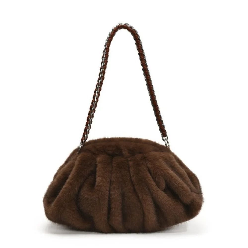 Trendy Soft Faux Fur Pleated Hobo Bag 10