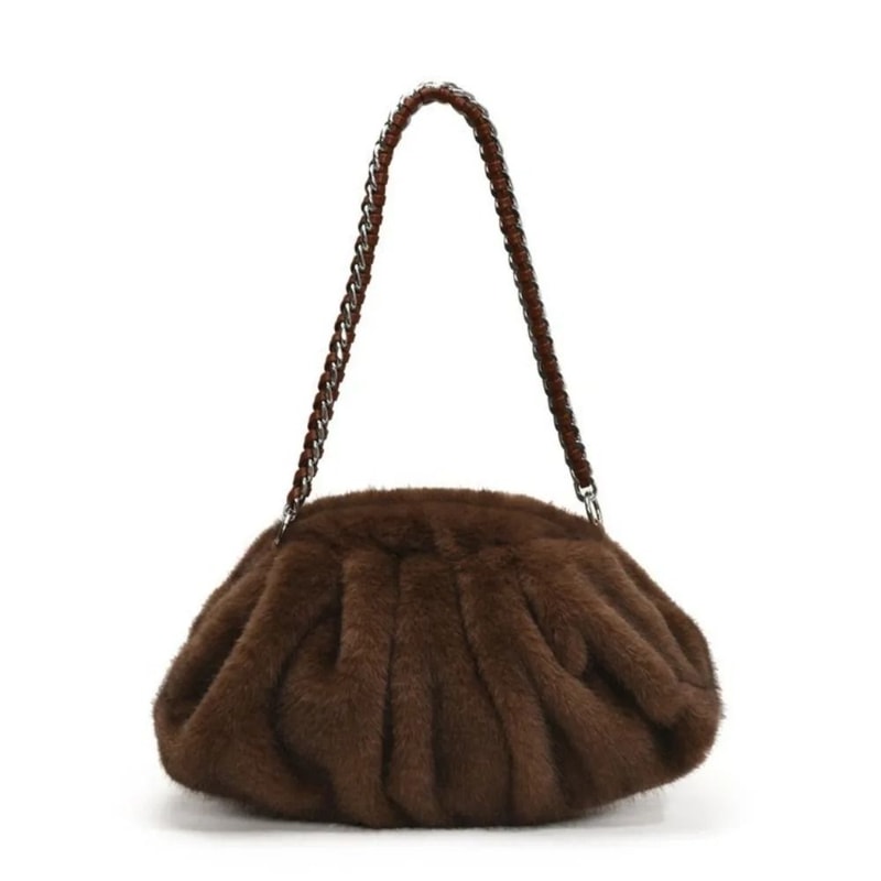 Trendy Soft Faux Fur Pleated Hobo Bag 10