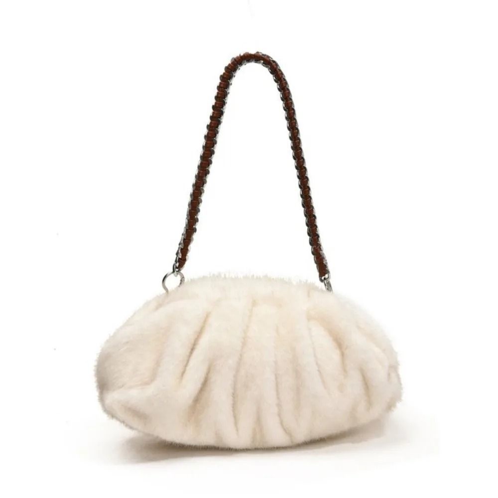 Trendy Soft Faux Fur Pleated Hobo Bag 8