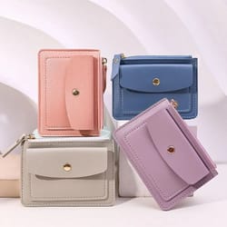 simple solid color pu leather multi card wallet
