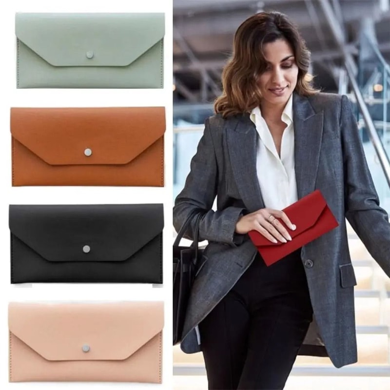 Ultra Thin PU Leather Cash Envelope Wallet 0