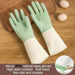 two color durable rubber dishwashing gloves
