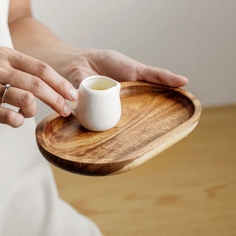 Natural Solid Wood Round Dessert Plate 4