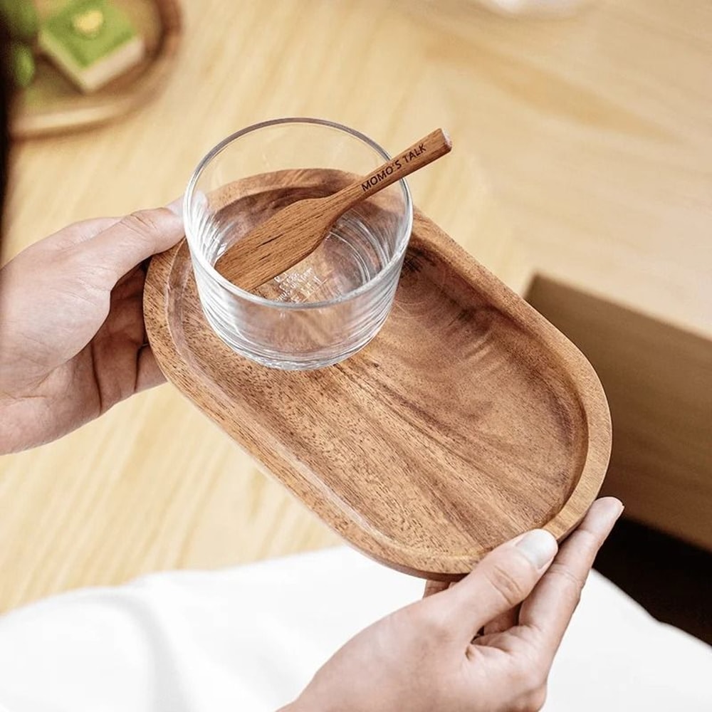 Natural Solid Wood Round Dessert Plate 5