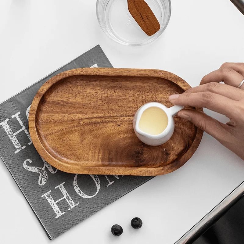 Natural Solid Wood Round Dessert Plate 6