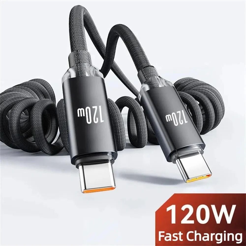 120W 6A Spring Retractable USB C Fast Charging Cable 0