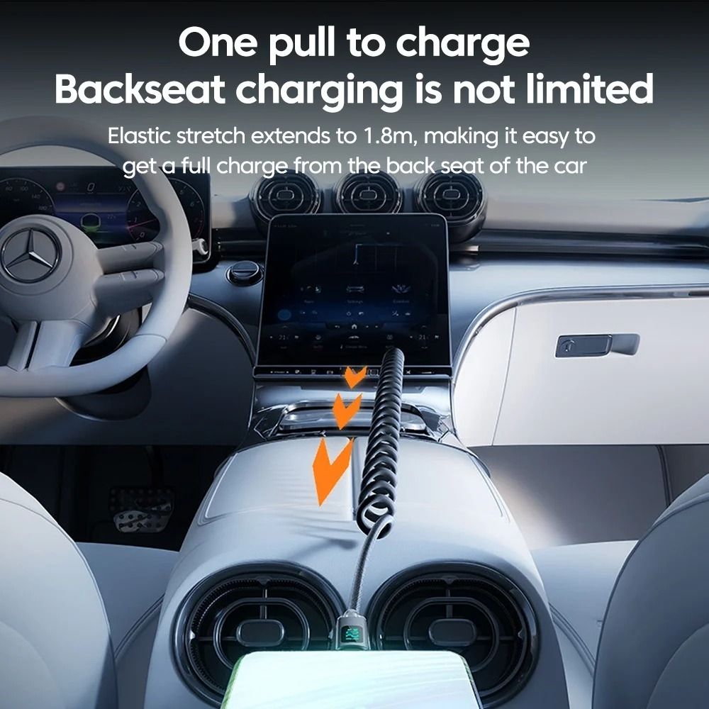 120W 6A Spring Retractable USB C Fast Charging Cable 5