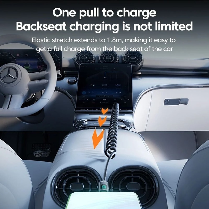 120W 6A Spring Retractable USB C Fast Charging Cable 5