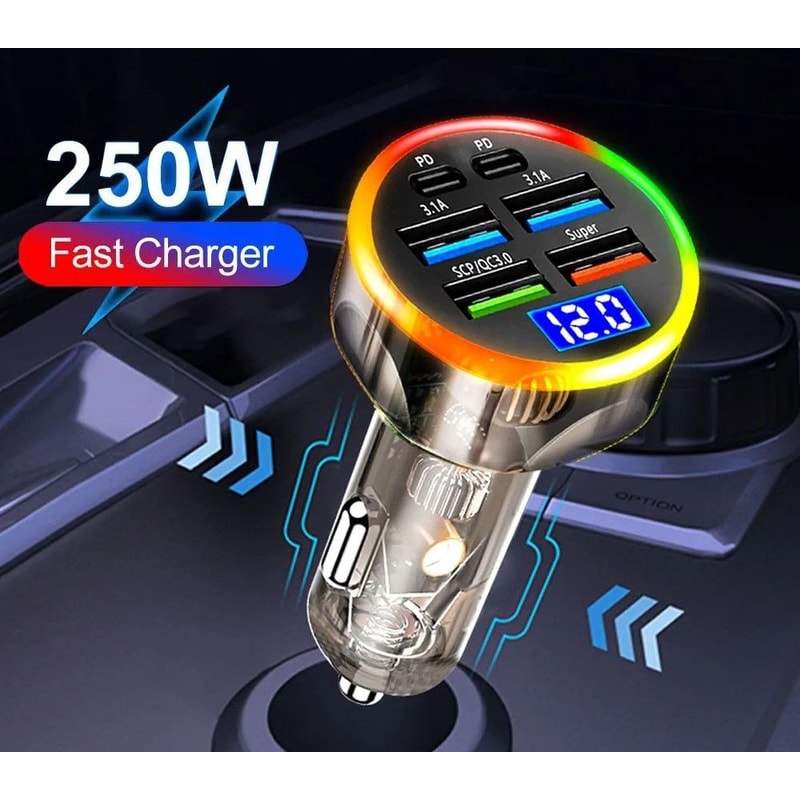250W 6 Port High Power Car Charger Adapter 0