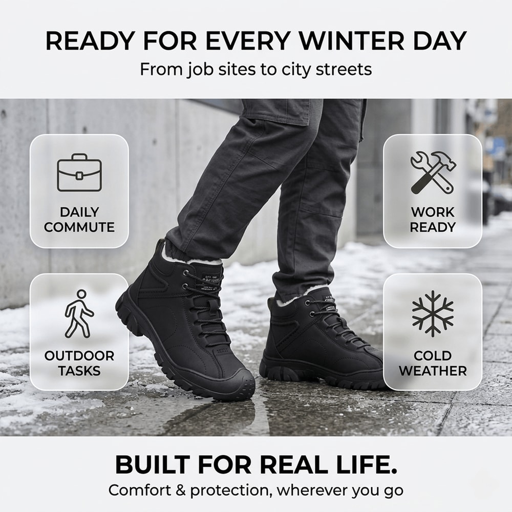 Men Winter Snow Boots Waterproof Warm Lace Up Work Shoes 1