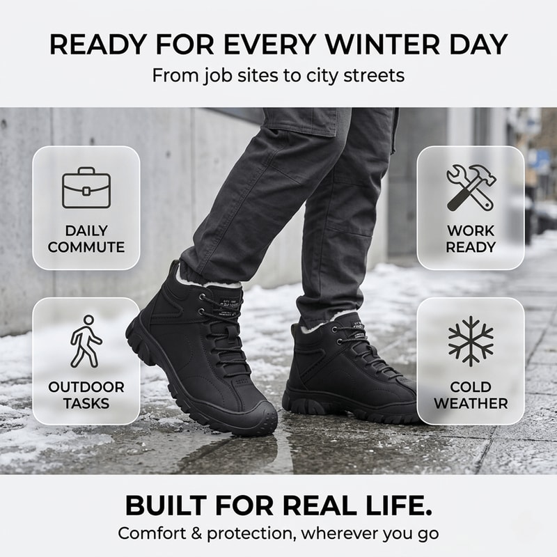 Men Winter Snow Boots Waterproof Warm Lace Up Work Shoes 1