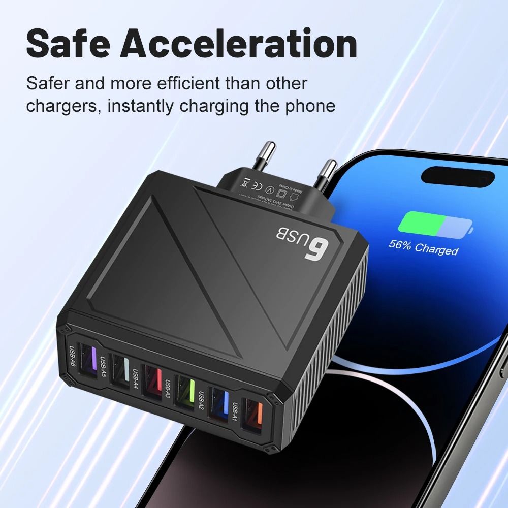 6 Port High Capacity Universal USB Wall Charger 1