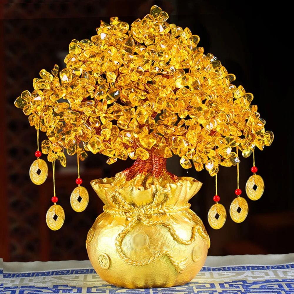 Natural Crystal Fortune Money Bag Tree Ornament 0