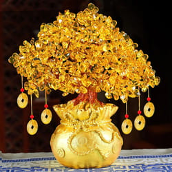natural crystal fortune money bag tree ornament