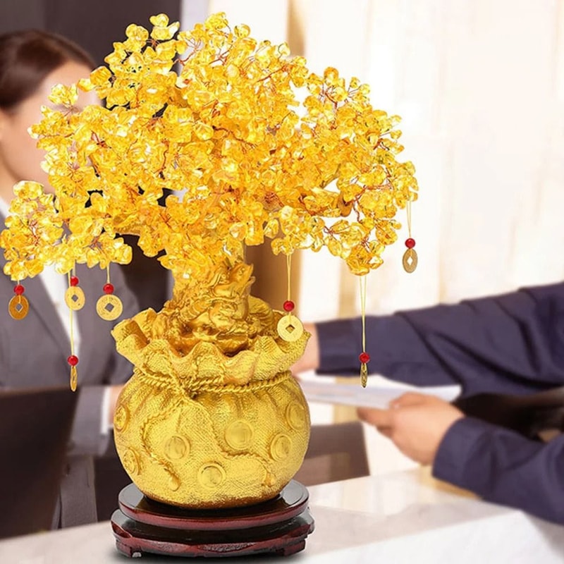 Natural Crystal Fortune Money Bag Tree Ornament 1