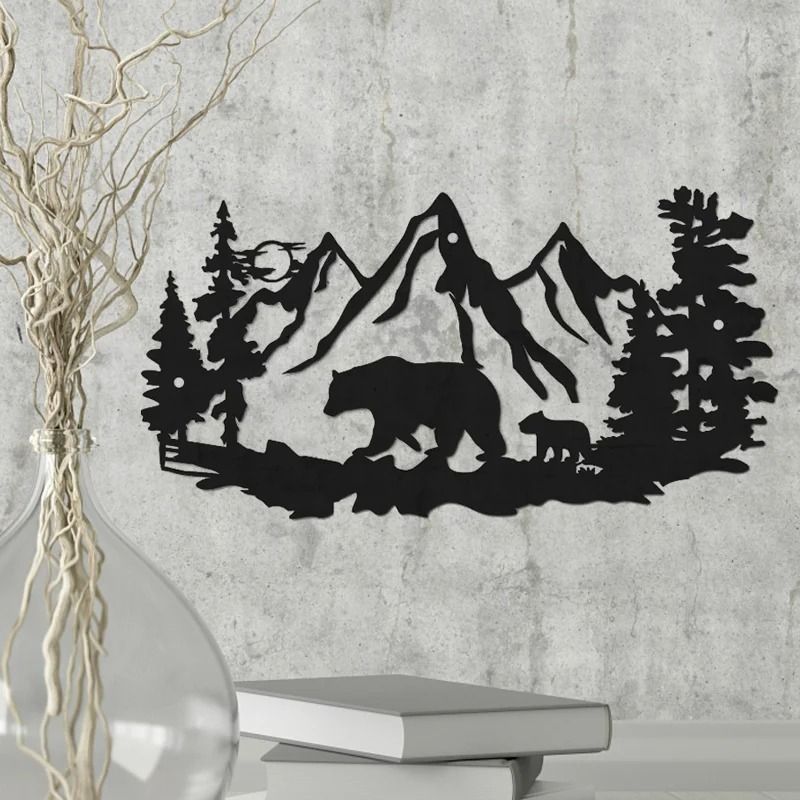 Rustic Metal Bear And Pine Tree Cabin Wall Decor 2