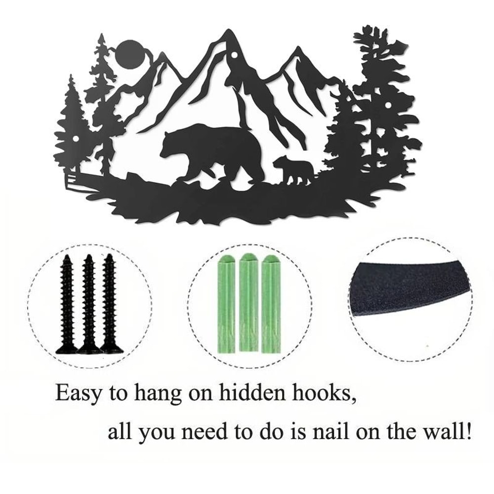 Rustic Metal Bear And Pine Tree Cabin Wall Decor 4