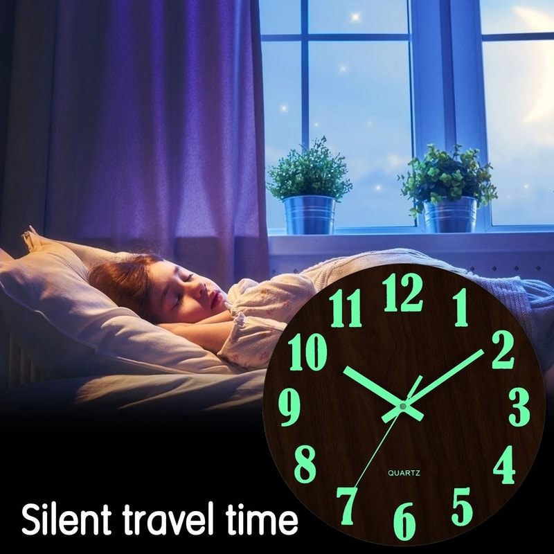 12 Inch Luminous Wooden Silent Wall Clock 5